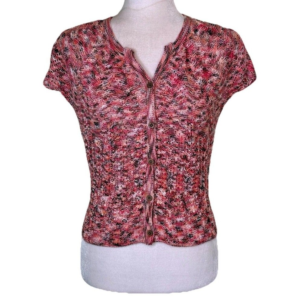 Women’s Marled Textured Knit Short Sleeve Cardigan Sweater Classic Cozy Sz‎ XL